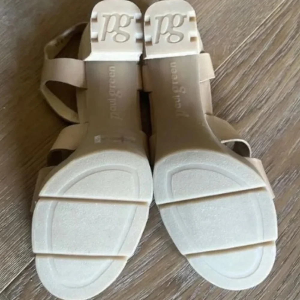 PAUL GREEN Raven Platform Sandals Desert Light Nappa Leather Block Heel NWOB